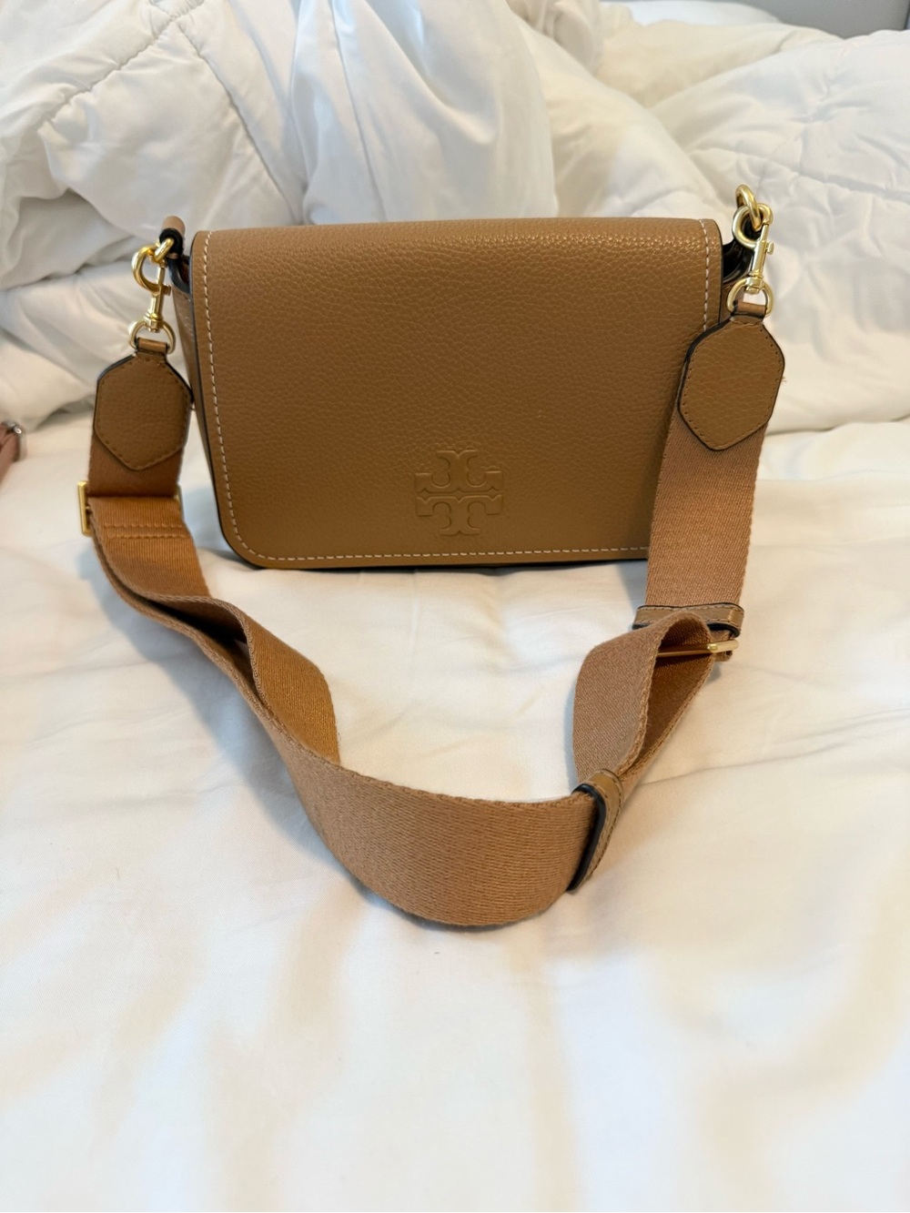 Tory Burch Pebbled Leather Crossbody in Tan